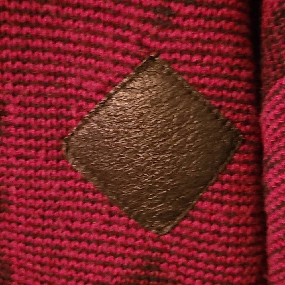 Vintage NORDIC Geometric Patterned Sweater - Black and Purple  Leather Accents - Picture 6 of 12